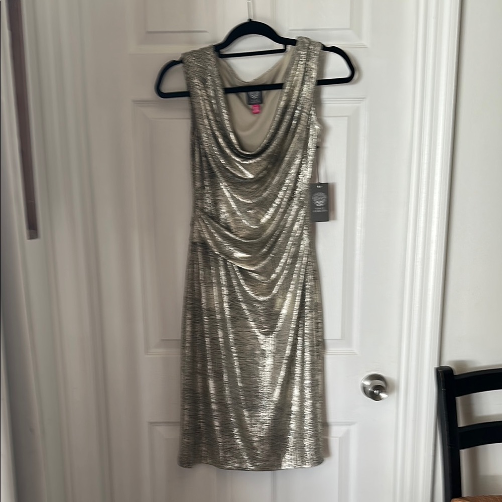 Vince Camuto Metallic Gold Sheath Dress NWT Size 6